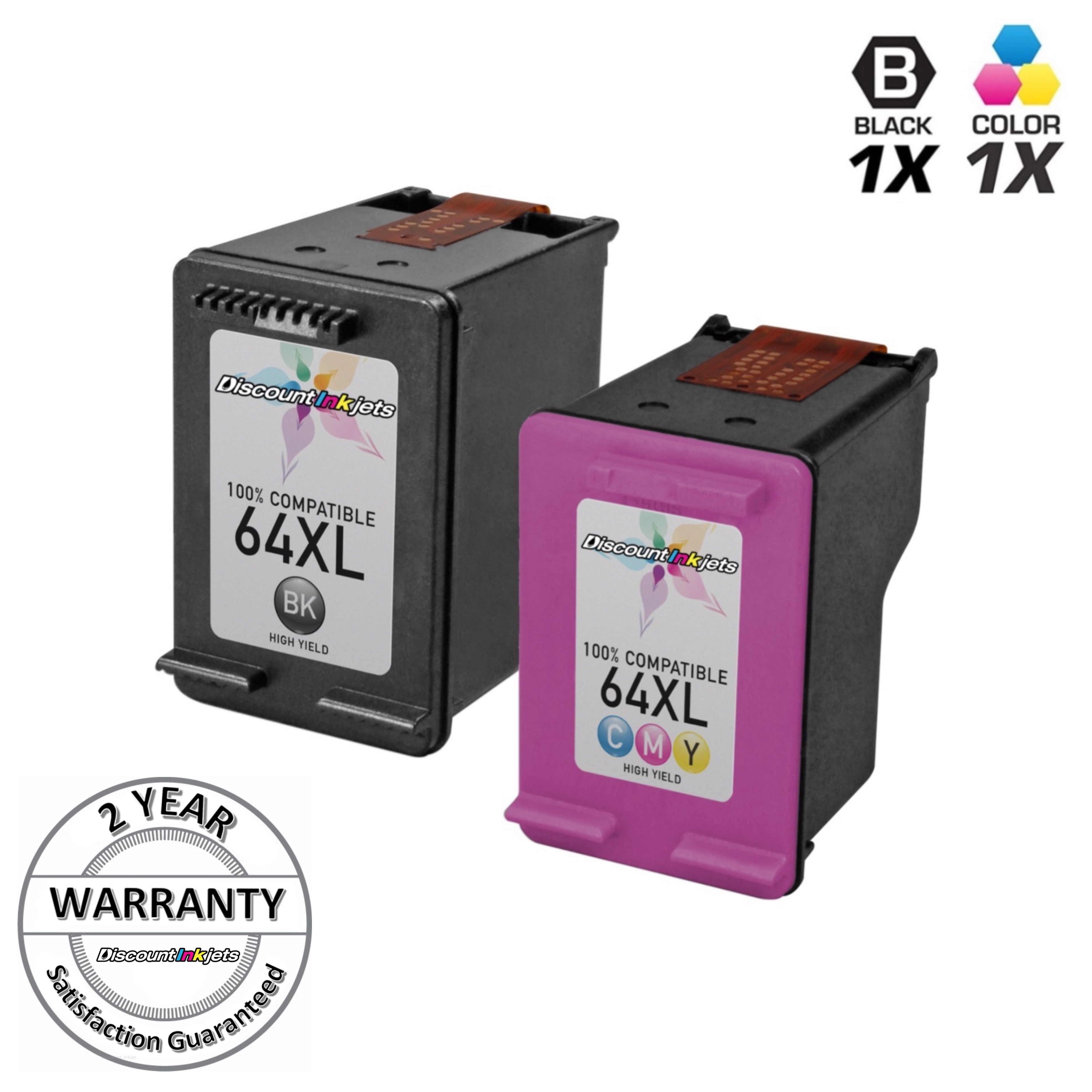 ササヒラー色替え 2pk Reman 64XL for HP BLACK COLOR Ink Cartridge HY N9J92A